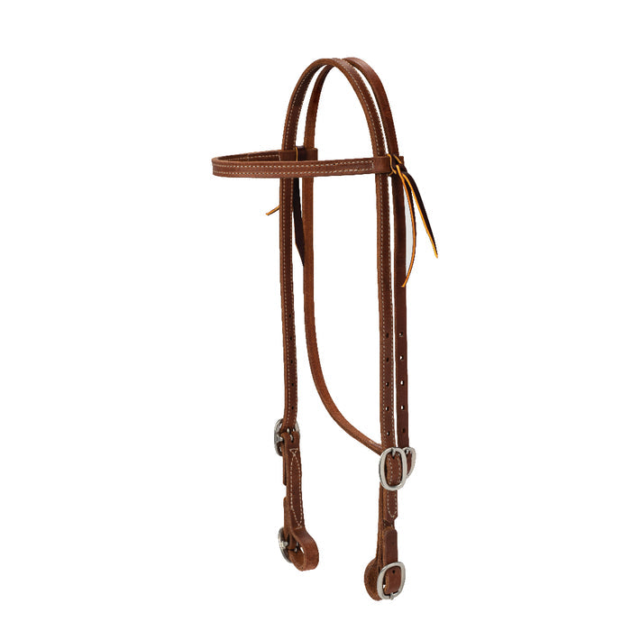 5/8" Oiled Hermann Oak Harness Leather Browband Headstall with Buckle Bit Ends