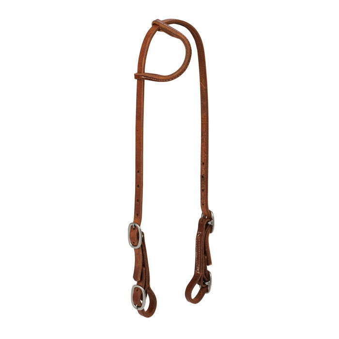 5/8" Oiled Hermann Oak Harness Leather Sliding Ear Headstall with Buckle Bit Ends