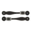 Basketweave Bridle Leather Spur Straps, Thin, Black