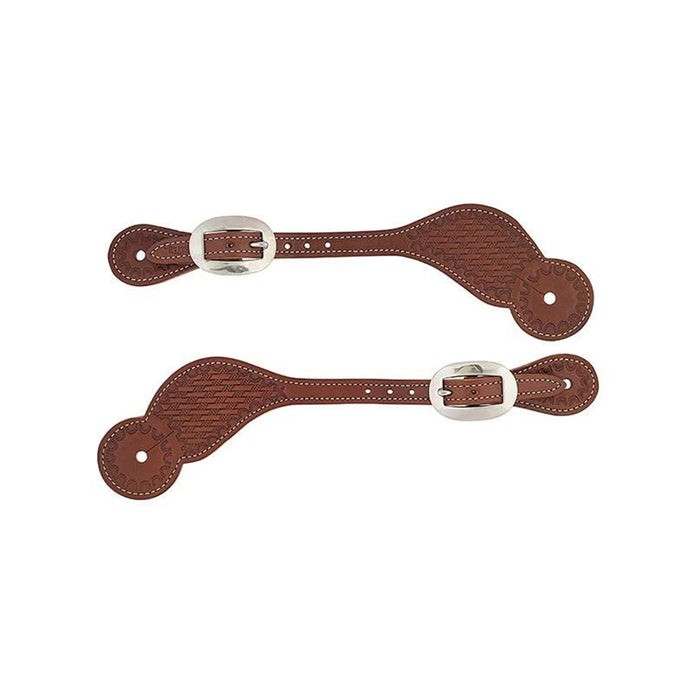 Basketweave Skirting Leather Spur Straps, Regular, Brown