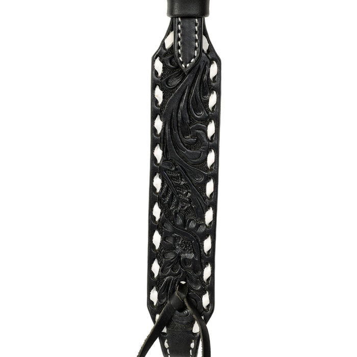 Black Leather Floral Buckstitch Headstall