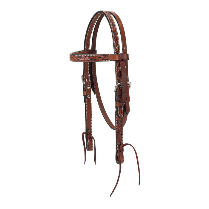 Browband Headstall, Floral Carved, 5/8" Pony