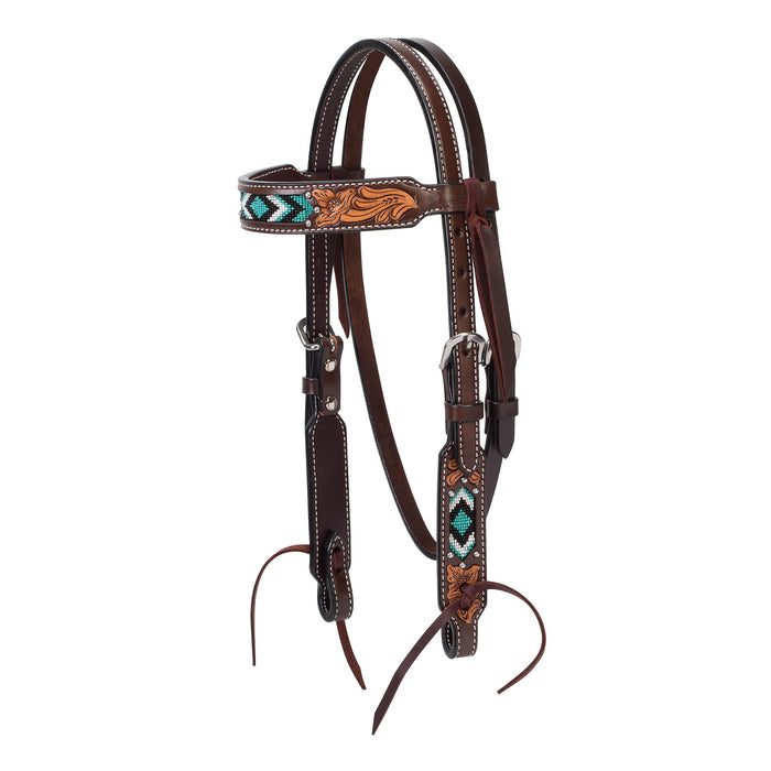 Browband Headstall, Turquoise Beaded, 5/8", Pony