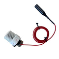 A small white cylindrical vented control unit with red wiring and a black antenna-like probe, photographed on a plain white background.