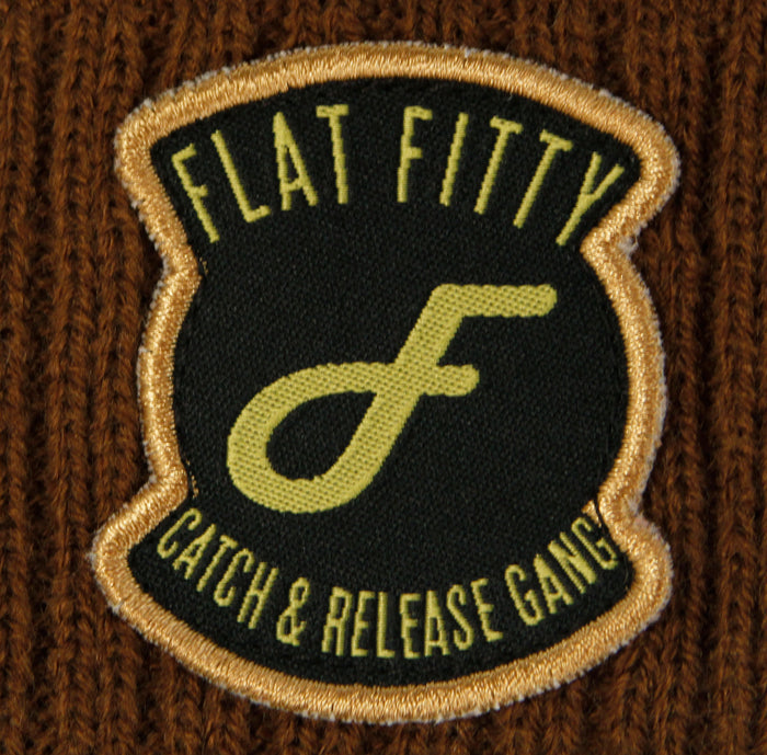 Flat Fitty Catch & Release Gang Patched Camo Cuff Pom Pom Beanie Cap Hat