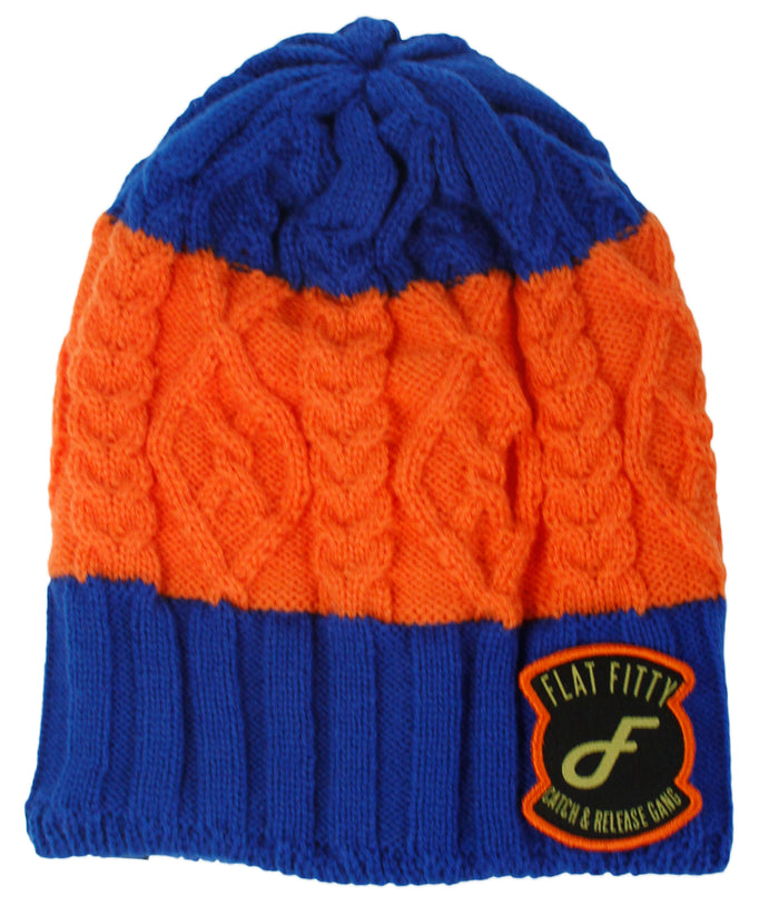 Flat Fitty Catch & Release Gang Patched Stripe Skully Beanie Cap Hat