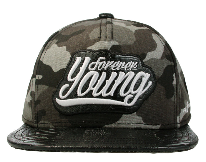 Flat Fitty Forever Young Adjustable Buckle Back Baseball Cap Hat, Grey Camo