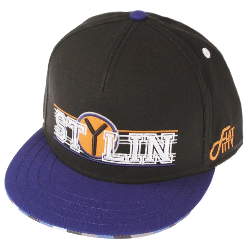 Flat Fitty Stylin Snapback Cap Hat, Black / Blue, One Size