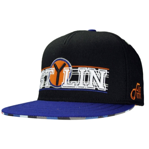 Flat Fitty Stylin Snapback Cap Hat, Black / Blue, One Size