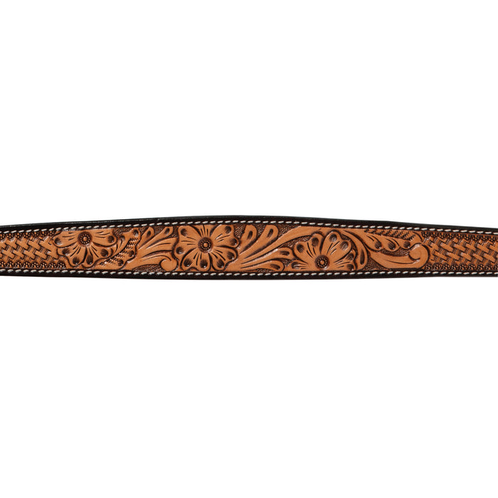 Floral Tooled Leather Dog Collar, 1", detail