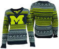 FOCO NCAA Women's Michigan Wolverines Big Logo Aztec V-Neck Sweater