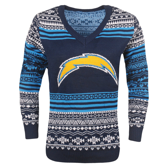 FOCO NFL Women's Los Angeles Chargers Big Logo Aztec V-Neck Sweater