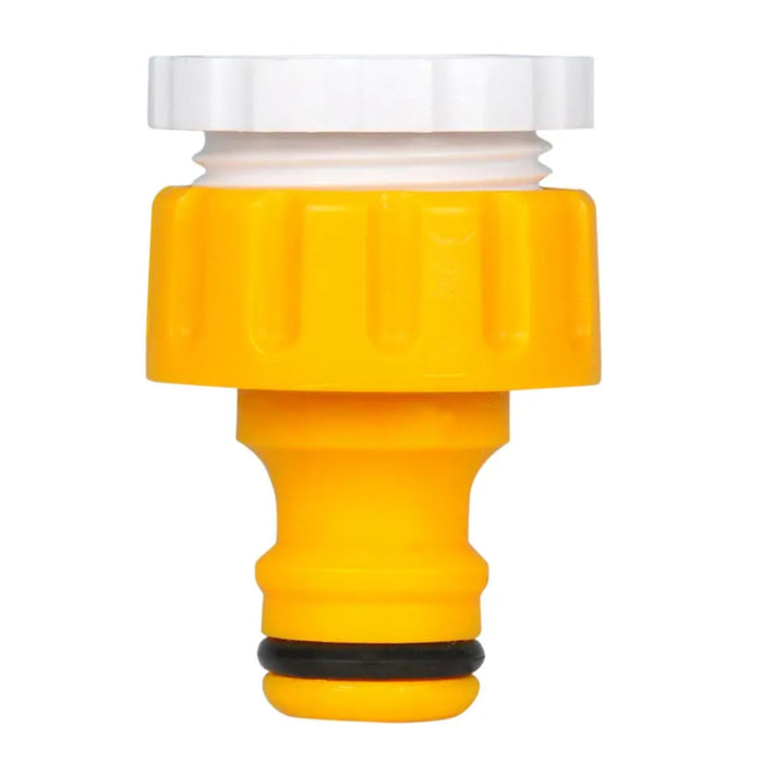 Yellow hose fitting with white cap on a white background