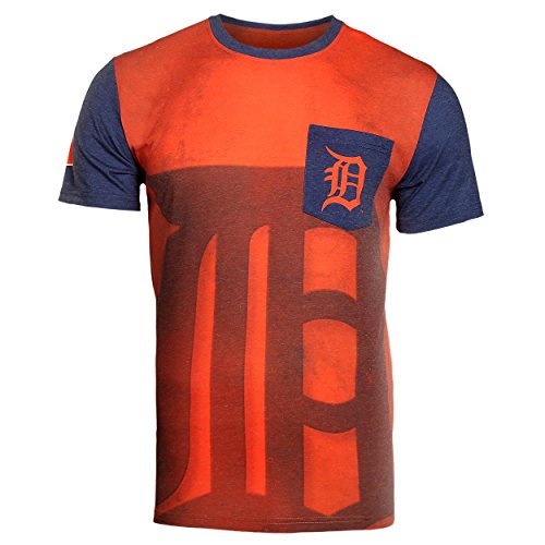 KLEW MLB Men's Detroit Tigers Big Graphics Pocket Logo Tee T-shirt,Orange