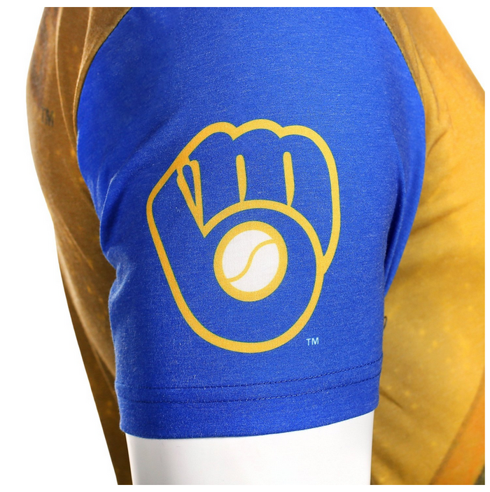 KLEW MLB Men's Milwaukee Brewers Cotton Poly Pocket Logo Tee T-shirt, Gold