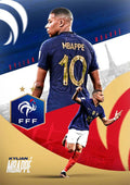 Kylian Mbappé Football Poster featuring him in a French national team jersey with the number 10.