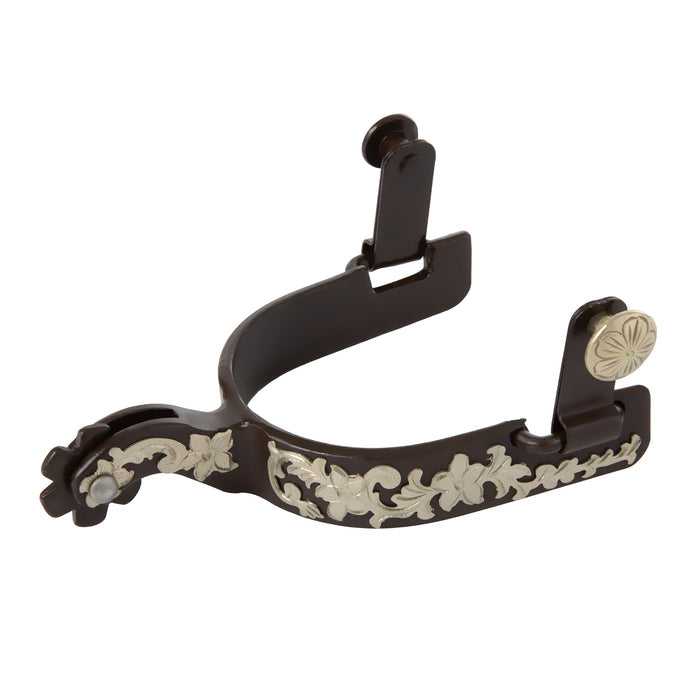 Ladies' Antiqued Show Spur with German Silver Floral Trim