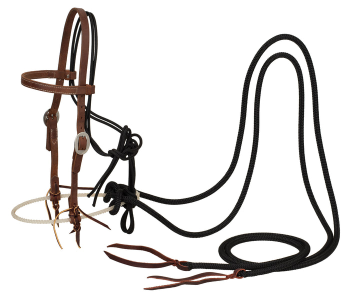 Loping Hackamore Leather Headstall with Mecate Rein