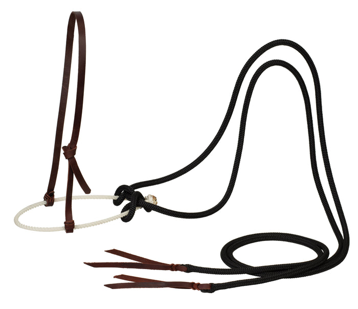 Loping Hackamore: Rope Noseband, Leather Hanger with Silvertip Split Reins