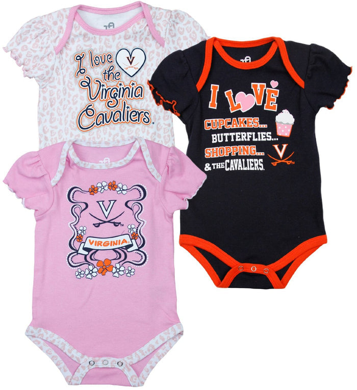 NCAA Infant Girl's Virginia Cavaliers 3 Pack Creeper Bodysuit Set