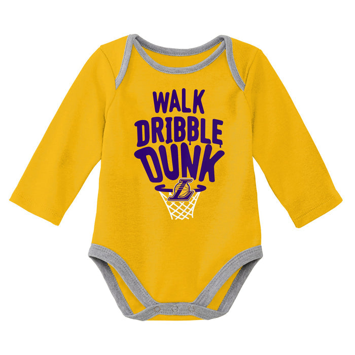 Outerstuff Los Angeles Lakers NBA Newborn Trophy 2-PC Creeper Set, Gold/Grey
