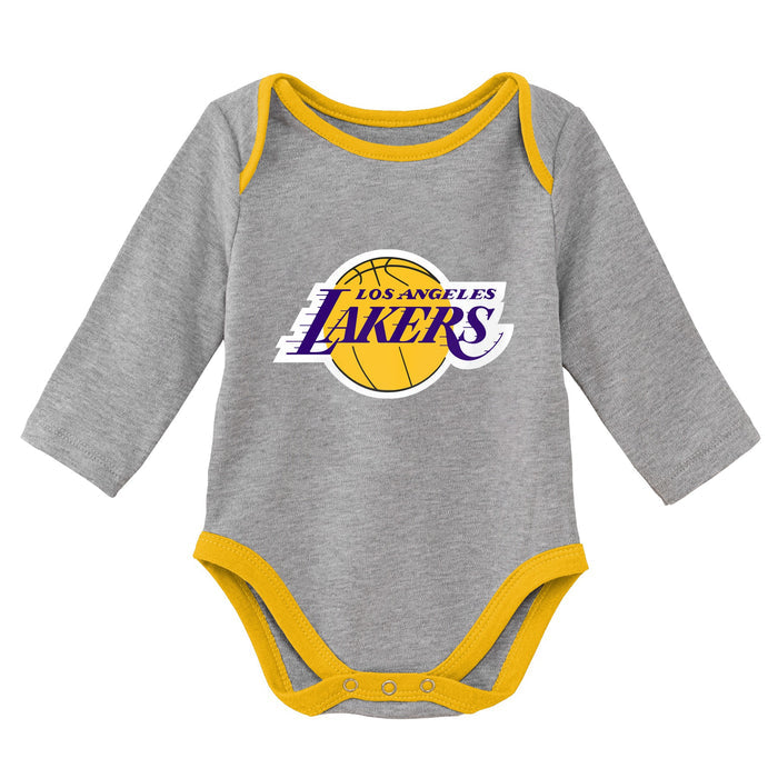 Outerstuff Los Angeles Lakers NBA Newborn Trophy 2-PC Creeper Set, Gold/Grey