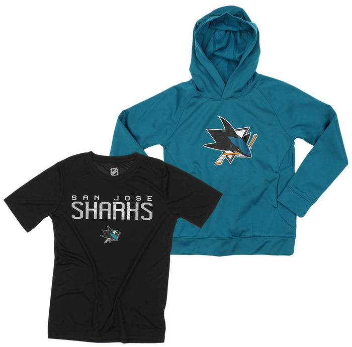 OuterStuff NHL Youth San Jose Sharks Team Performance Hoodie and Tee Combo Set