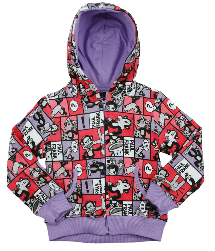 Paul Frank Little Girls Kids Julius Comic Strip Hoodie Sweatshirt, Violet