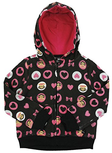 Paul Frank Youth Girl's Hearts and Bow Zip Up Hoodie Sweatshirt, Black / Pink