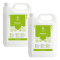 Two white plastic jugs of Evans Vertimarine Protect A125 Disinfectant, with one larger jug in the back and one smaller jug in the front, both featuring green and white labels.
