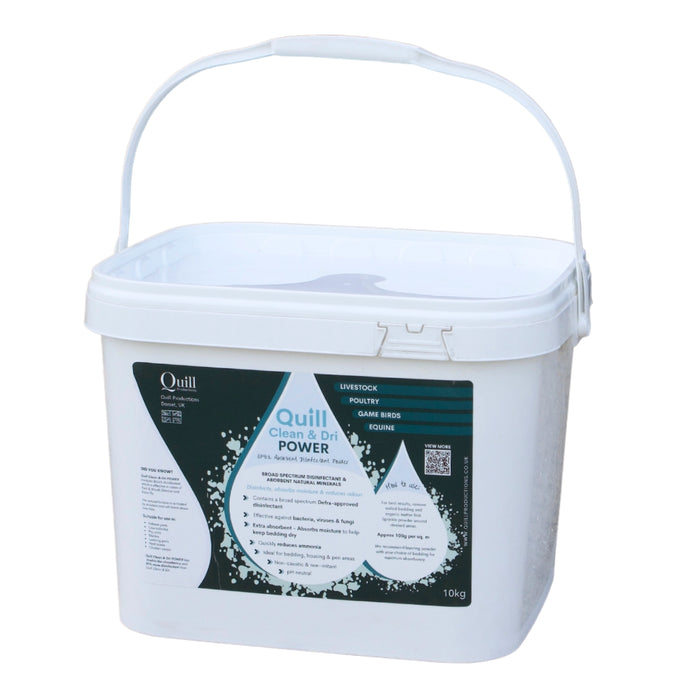 White bucket with Quill label on a white background
