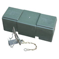 A green Quill Vermin Trap Box with MK4 Fenn Spring Trap, featuring a metal trap mechanism and a chain.