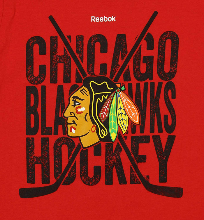 Reebok NHL Youth Chicago Blackhawks Short Sleeve Cross Sticks Tee, Red