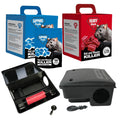 Rat and mouse killer products including boxes and traps on a white background