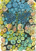 Tree of Circles by JHN.ByHjort - deep blue tree of hand-drawn rings among turquoise, green and yellow circles