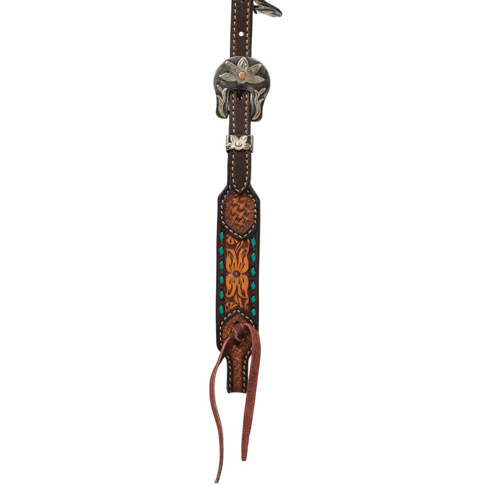 Turquoise Cross Floral Buckstitch 5/8" Headstall