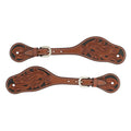Turquoise Cross Floral Carved Men's Spur Straps