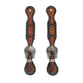 Turquoise Cross Ladies' Spur Straps, Floral Buckstitch