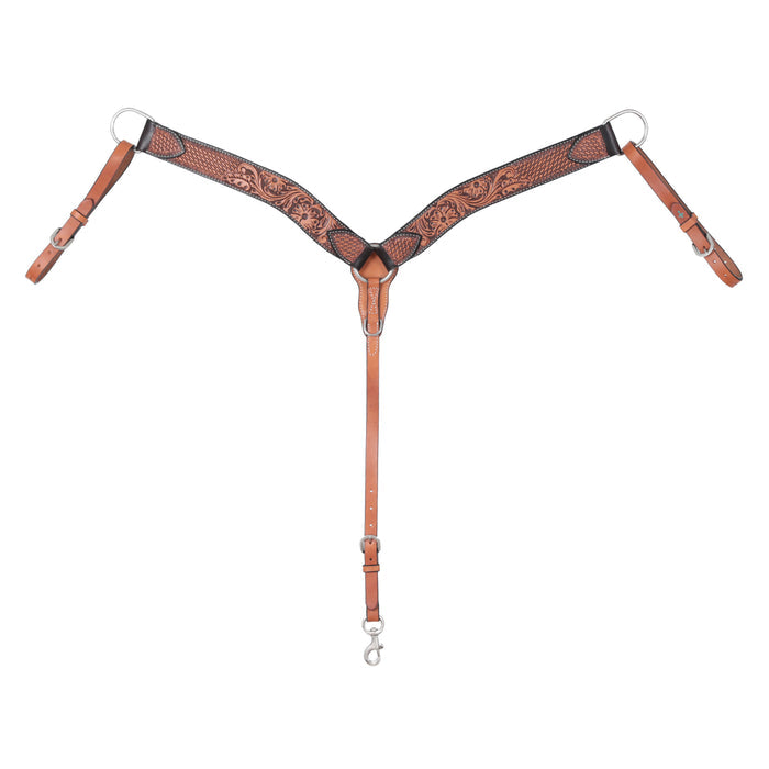 Turquoise Cross Tooled Floral Basketweave Contoured Breast Collar