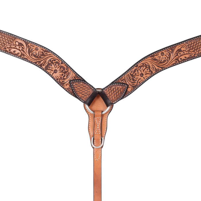 Turquoise Cross Tooled Floral Basketweave Contoured Breast Collar