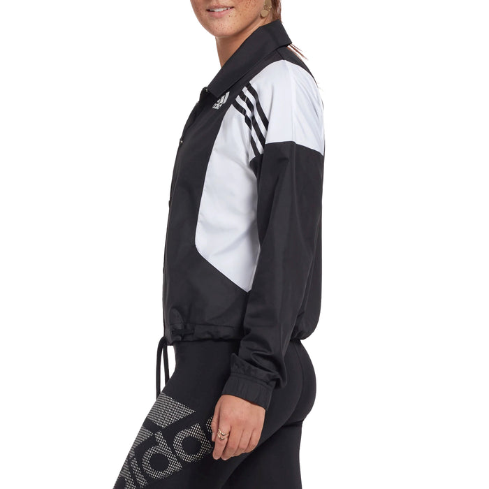 Adidas Women's Coach 3-Stripes Athletic Lightweight Jacket, Black/White