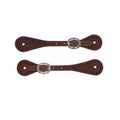 Youth Hand Tooled Triangle Border Spur Straps, Chestnut