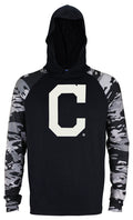 Zubaz MLB Men's Cleveland Indians Solid Black Tonal Camo Sleeves Hooded Shirt