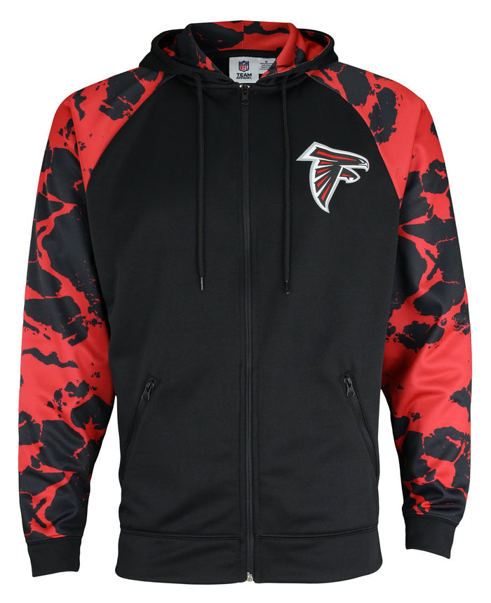 Zubaz NFL Men's Atlanta Falcons  Full Zip Hoodie with Lava Sleeves