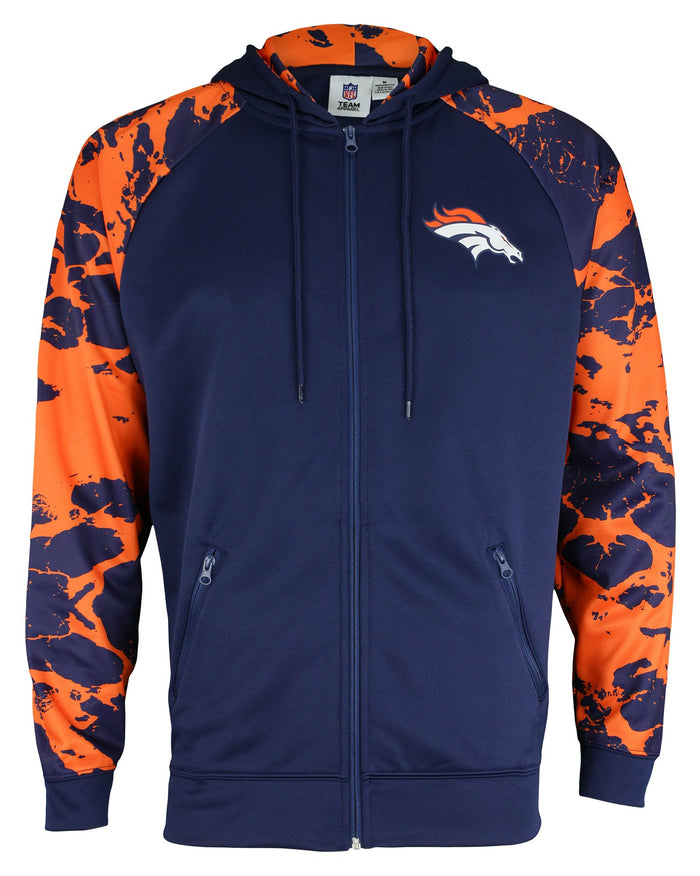 Zubaz NFL Men's Denver Broncos  Full Zip Hoodie with Lava Sleeves