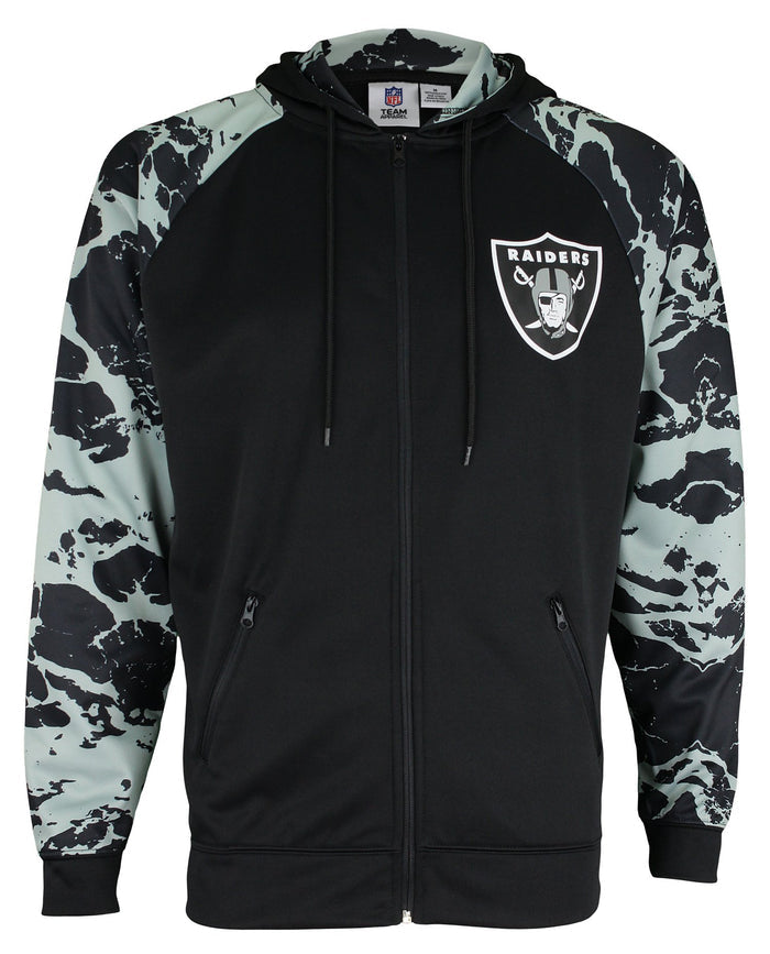 Zubaz NFL Men's Oakland Raiders  Full Zip Hoodie with Lava Sleeves