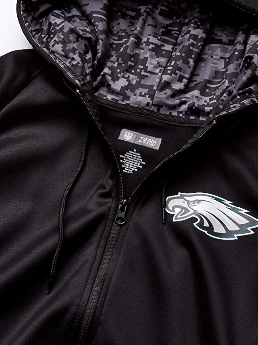 Zubaz NFL Men's Philadelphia Eagles Full Zip Digital Camo Hood Hoodie, Black