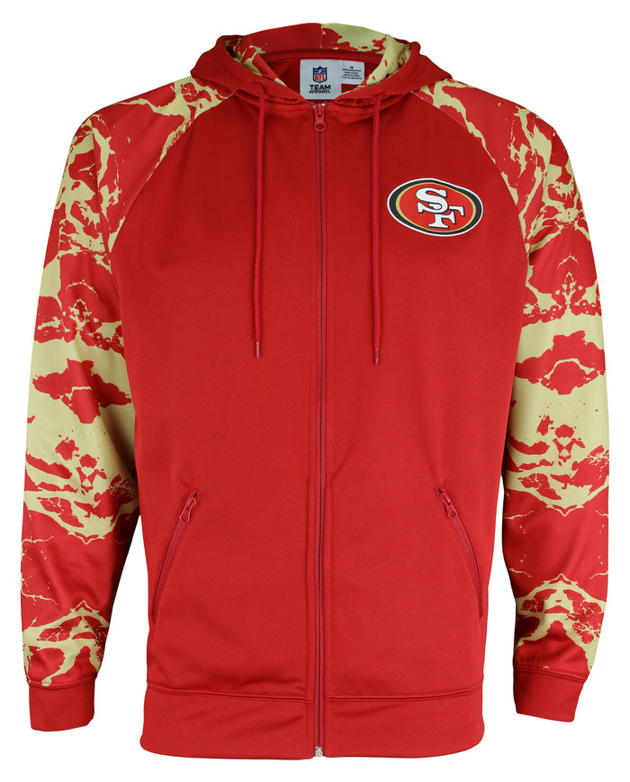 Zubaz NFL Men's San Francisco 49ers Full Zip Hoodie with Lava Sleeves